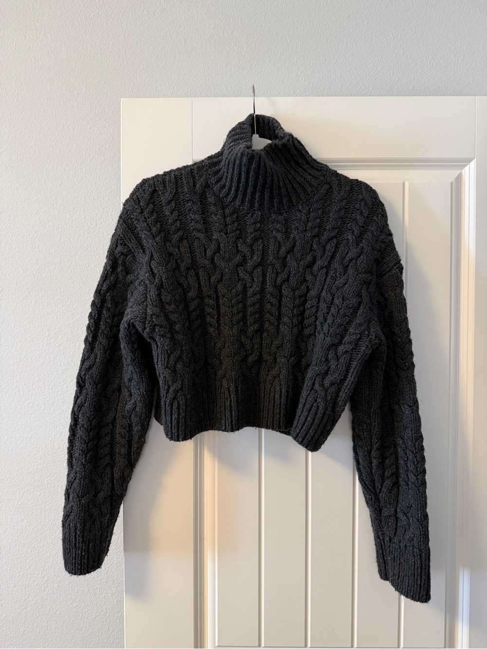 Zara Dark Grey Cable Knit Cropped Turtleneck Sweater